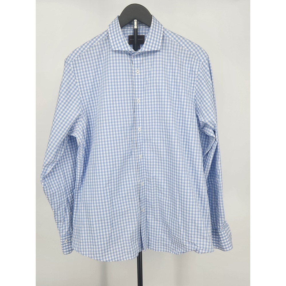 Black Brown 1826 Mens Blue Gingham Check Button Down Shirt Large Spread Collar‎